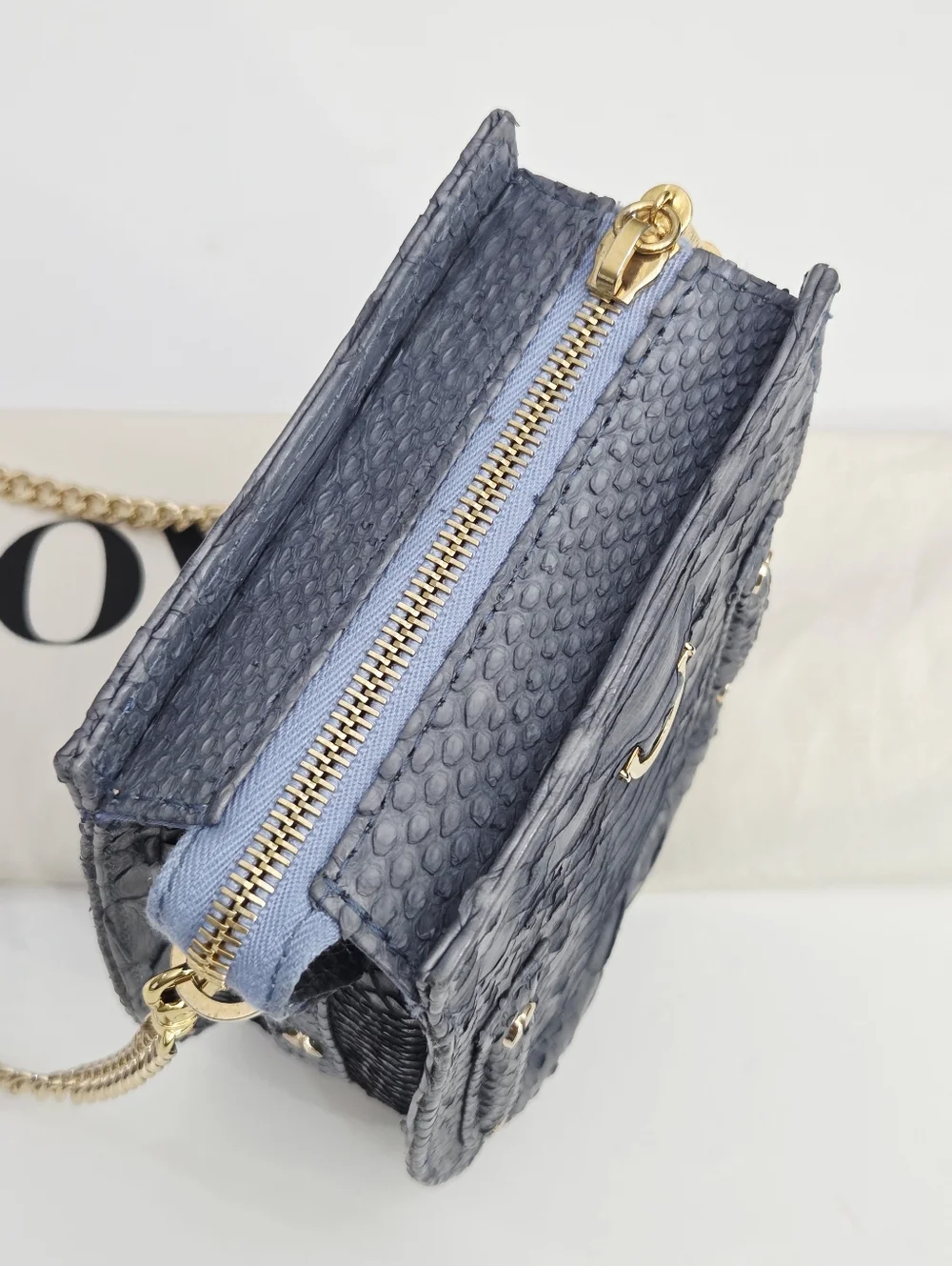 LOVARD PYTHON VIOLIN BAG - BLUE PYTHON WITH GOLD HARDWARE
